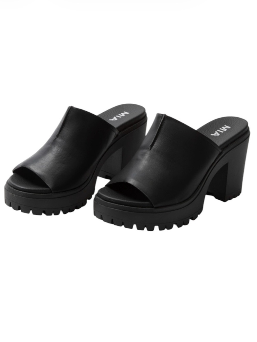 MIA Teenah Chunky Platform 90s Slip On High Heel Sandals Retro Blk SZ 9